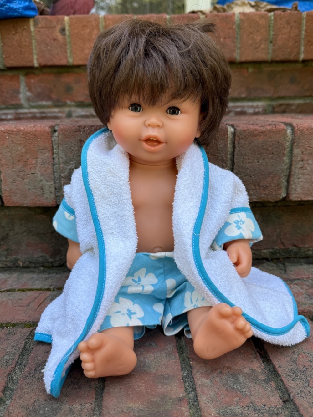 Vintage Corolle Doll Boy Baby Anatomically Correct Doll Rooted Brown Hair